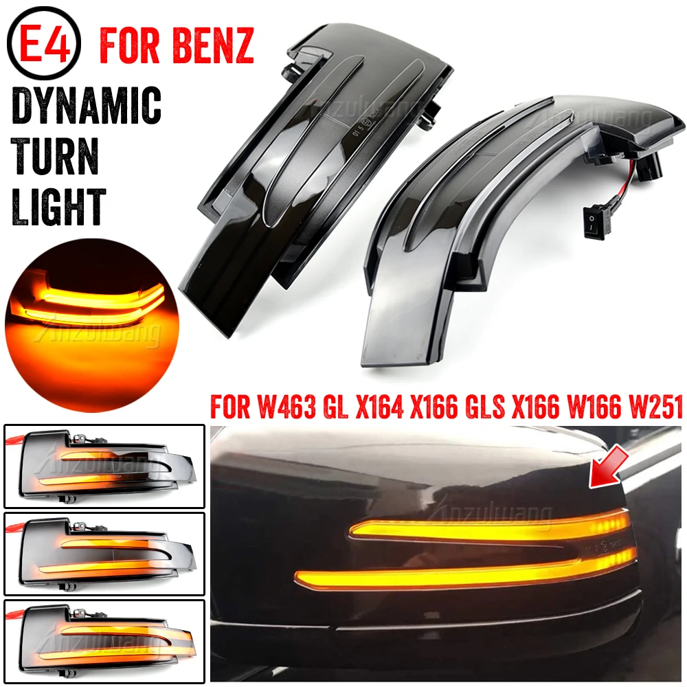 2Pcs For Mercedes-Benz G M R-Class SUV W463 GL X164 X166 GLS X166 W166 W251 LED Dynamic Mirror Blinker Light Turn Signal Lamp