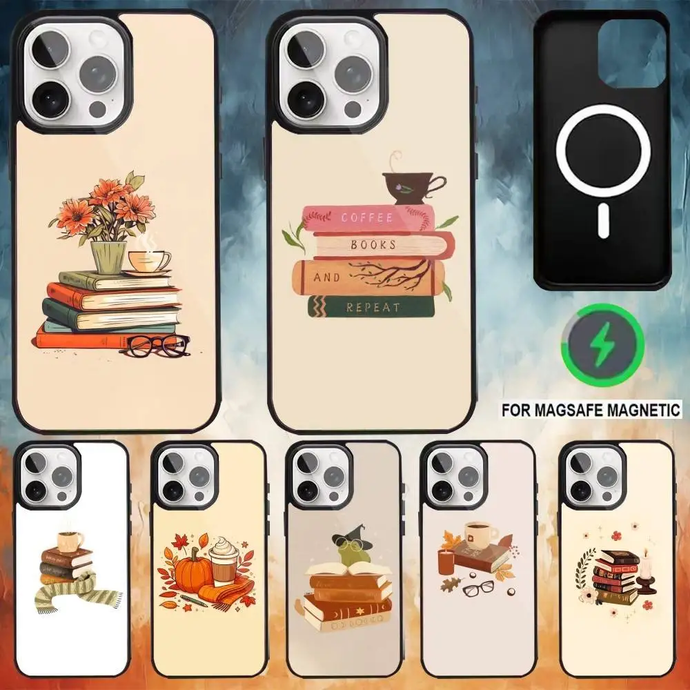 

Autumn Leaves Coffee Book Phone Case For iPhone17,16,15,14,13,12,11 Plus,Pro Max Magnetic Magsafe Wireless Charging