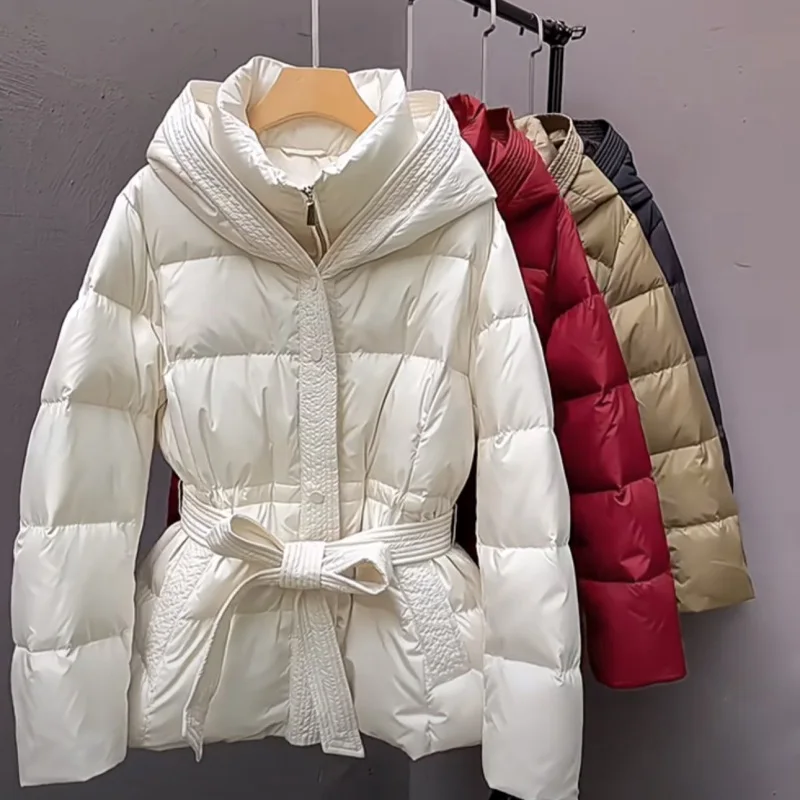 

Модные пуховые хлопковые парки, новинка 2025 года, зимняя куртка с поясом, женская свободная корейская повседневная утепленная теплая женская куртка высокого качества