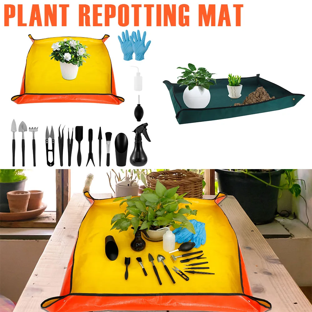 100cm Garden Potting Mat Foldable Waterproof Repotting Mat Square Transplanting Potting Mat Portable Succulent Tool Kit for Care