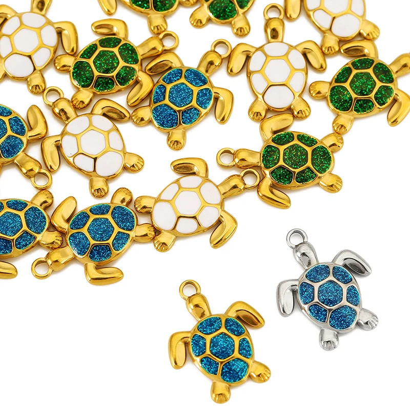 5pcs Stainless Steel Colorful Enamel Sea Turtle Charms for DIY Bracelet Necklace Jewelry Making Small Turtle Pendant Accessories