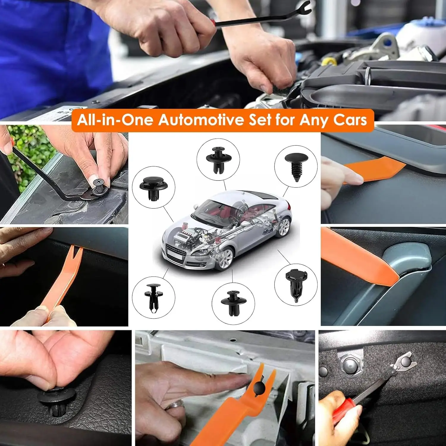 925Car Trim Clips Set with Removal Tools Auto Body Rivets Fasteners Retainer Clips for Bumper Door Fender Car Plastic Rivet Kit