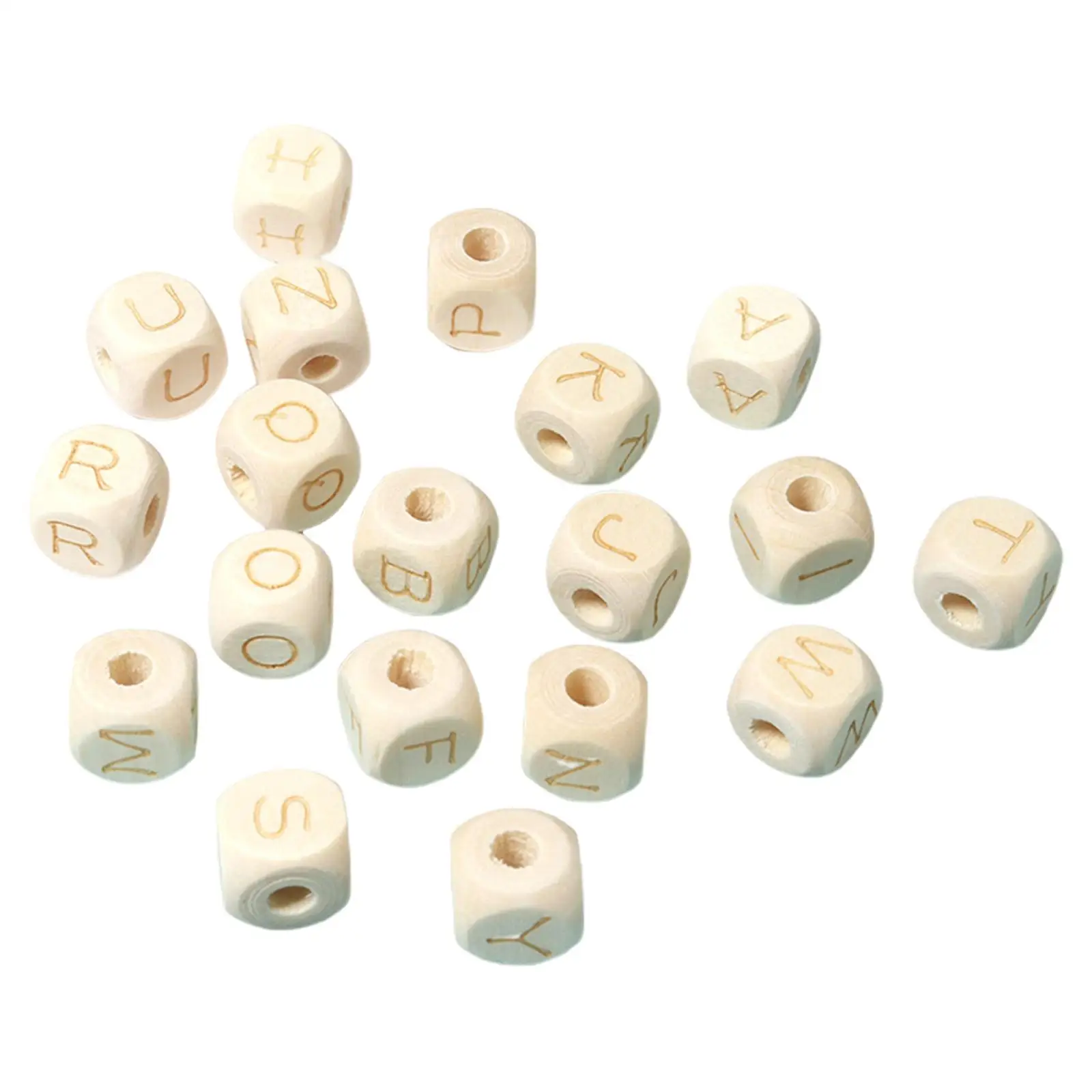 26Pcs Square Wood Letter Beads Bulk 12mm Jewelry Making Alphabet Loose Bead