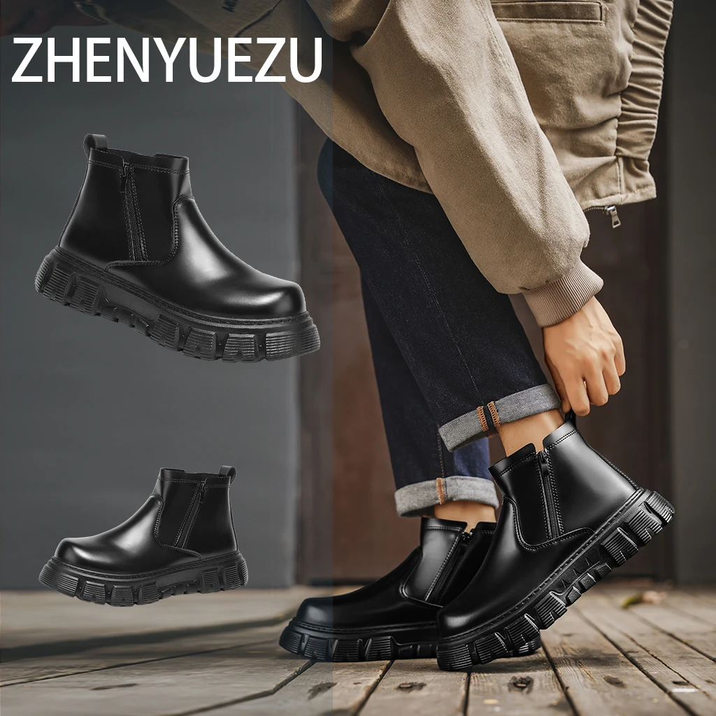 Men's Dress Shoes 2026 Autumn New Arrival Side Zipper Solid Thick Sole Wear Resistant Comfort Lining for Daily Business