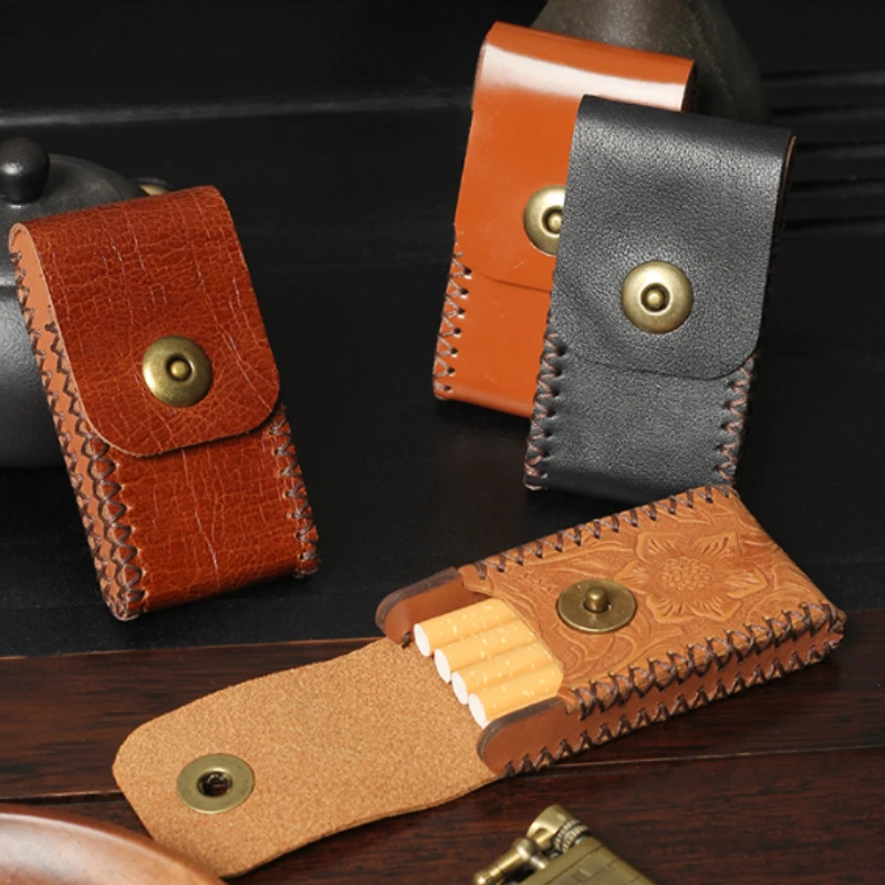 5-Cigarettes Capacity Handstitched Mini Portable Pocket Tobacco Storage Holder for Daily Carry Business Vintage Artisan Style
