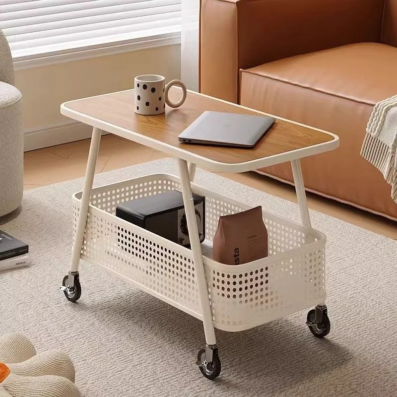 

2025 new cream wind removable sofa side cabinet bedside tempered glass trolley rock slab small coffee table