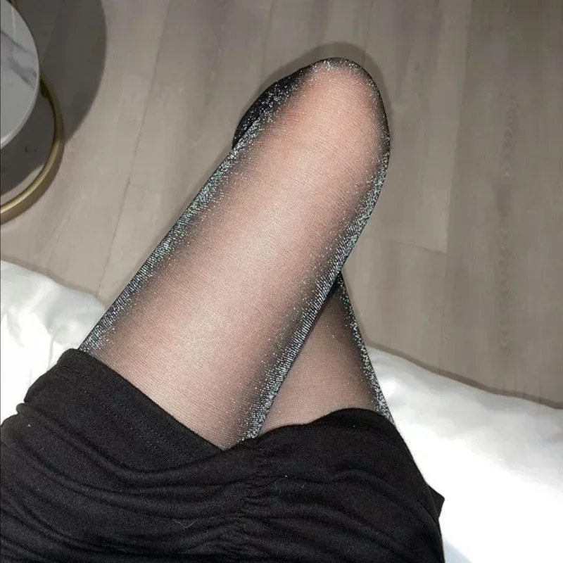Shiny Sexy Black Stockings Pantyhose Transparent Tights Charming Women Underwear Glitter Bright Hosiery Ladies Panty Stockings