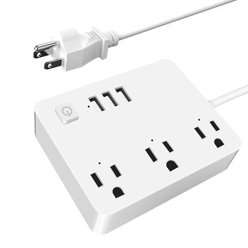 Power Strip Travel Adapter With 3 US Outlets 3 USB Ports On/Off Switch Wall Socket, US Plug