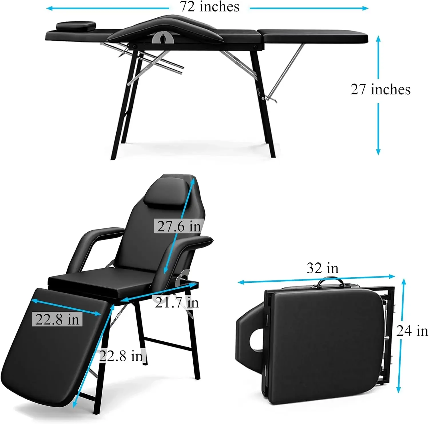 Portable Tattoo Chair, Foldable Massage Table Facial Bed, Professional Spa Chair with Carrying Bag, Adjustable Esthetician Bed f