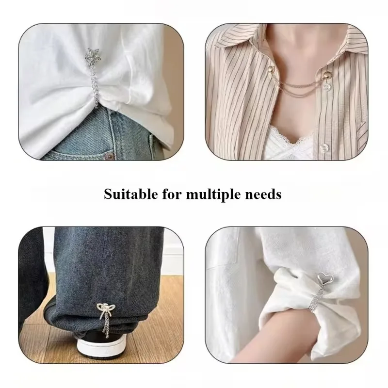 10 шт. металлические зажимы для одежды с цепочкой, многофункциональные зажимы на пуговицах для фиксации по краю хиджаба, одежды, длинные брюки, ножки, рукава рубашек