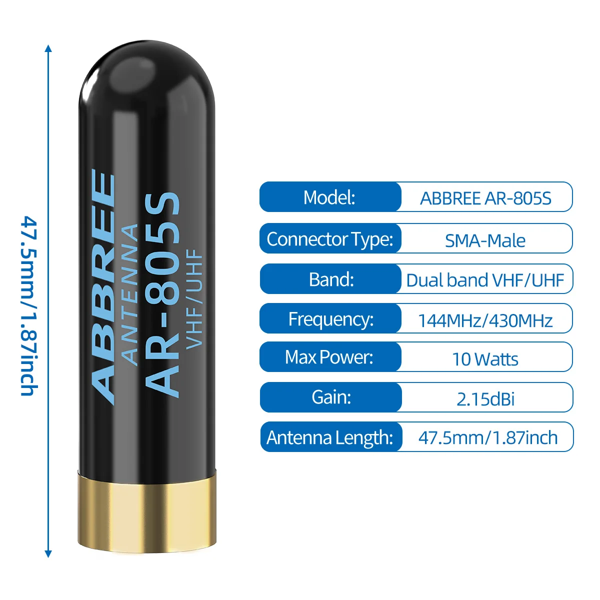ABBREE AR-805S Mini SMA-Male Dual Band 144/430MHz High Gain Antenna For Retevis RT1 RT3S RT3 RT8 RT81 TYT MD-380/UV8000D Radio