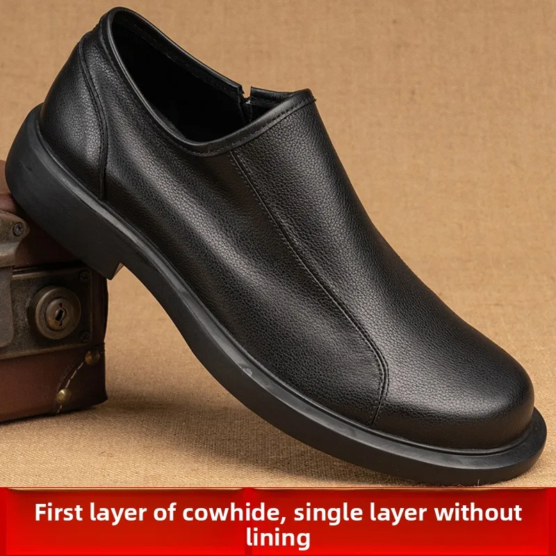

Single Layer Cowhide Low-top Leather Boots Casual Men's Shoes Soft Leather Soft Sole Men Dress Shoes Side Zipper Wedding Shoes