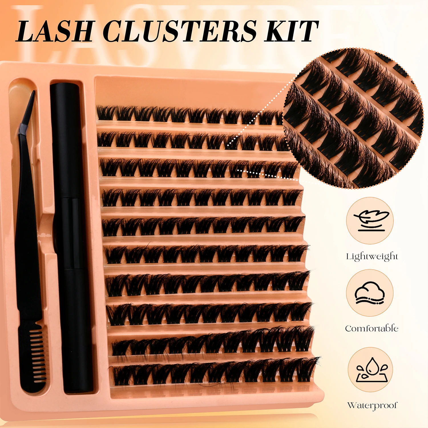 Lasvirey DIY Wimpers Extension Kit Pluizige Lash Clusters Set Individuele Wimpers Met Bond & Seal en Lash Pincet Make-up Thuis