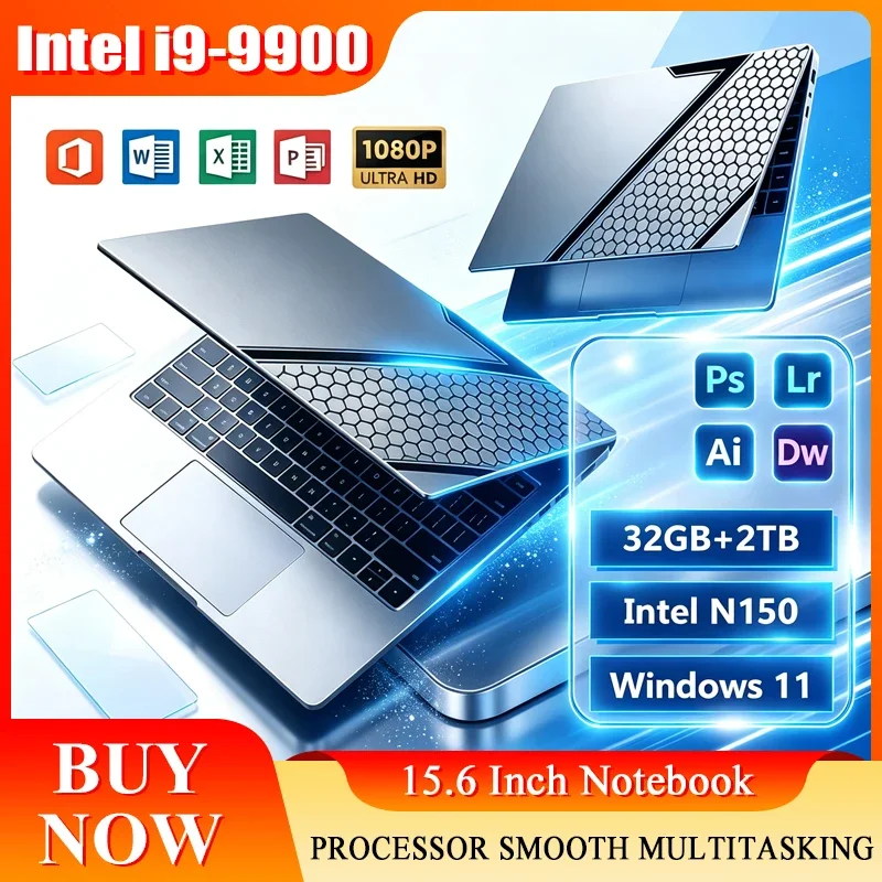 2026 New 15.6'' Laptop Intel Core I9-9900 32GB 2TB Gaming PC Ultra Slim Office Study Computer PC Windows 11 Pro 1920*1080 HD