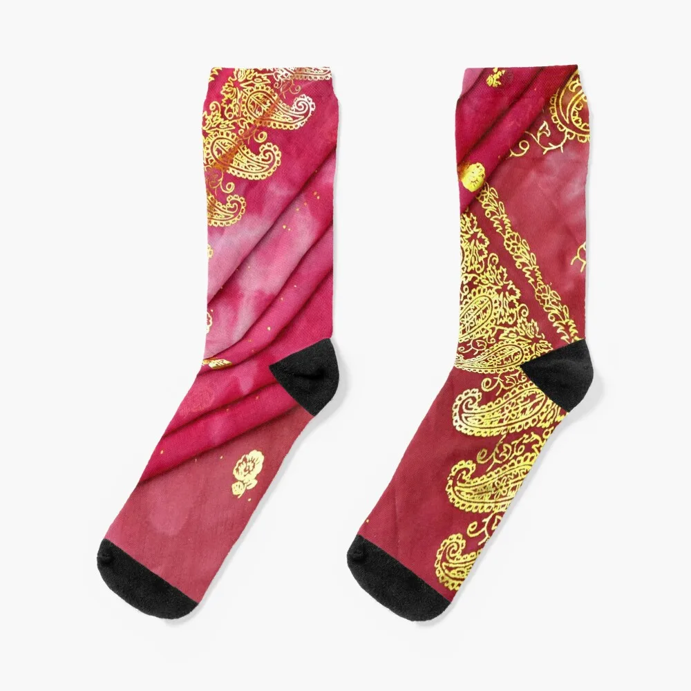 Pink and Gold Indian Sari Bride Wedding Gown Socks japanese fashion halloween heated Socks Men Women's