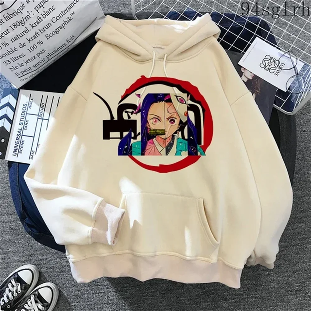 Cute Nezuko Anime Print Hoodies Women Demon Slayer Manga Sweatshirts Fashion Street Hoody Loose New Sweatshirts Warm Fleece Tops