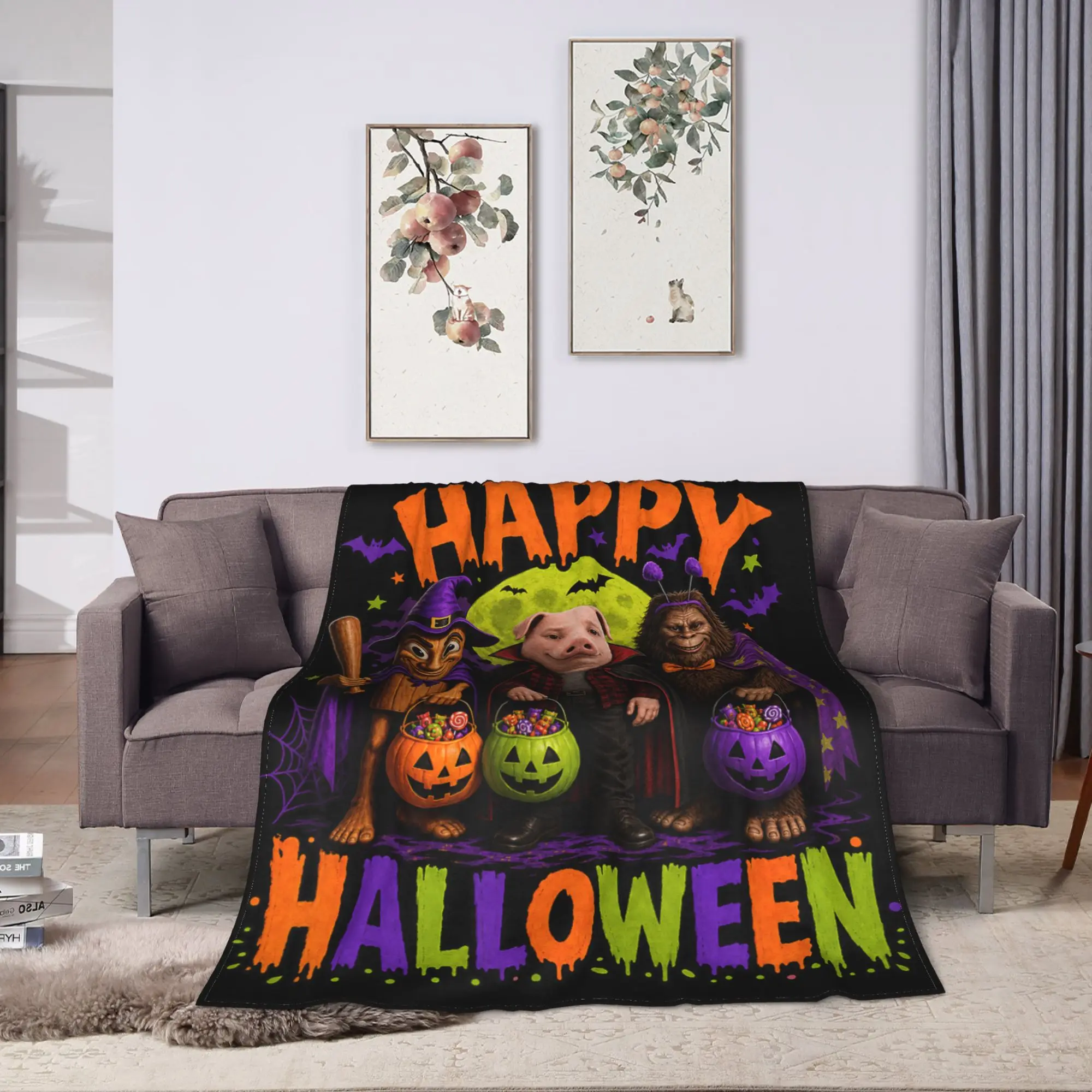 Happy Halloween Tung Tung John Pork Bigfoot Brainrot Meme Blanket Bedding Throws Winter Girls Sofa Home Travel Office Bedspread