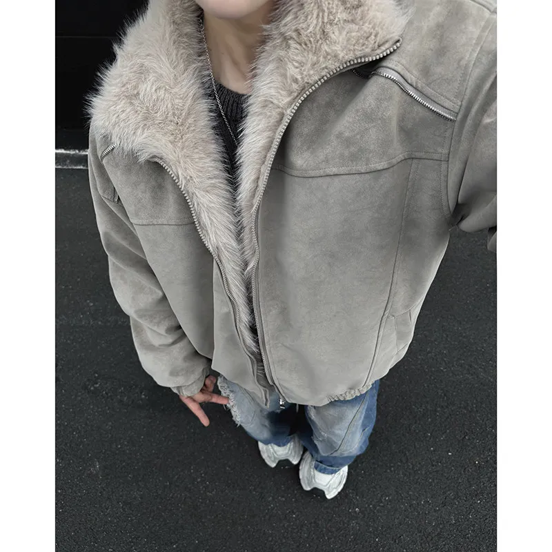 

Утепленная хлопковая куртка с замшевым воротником для мужчин и женщин, зимняя теплая верхняя одежда для пар, молодежная модная байкерская куртка
