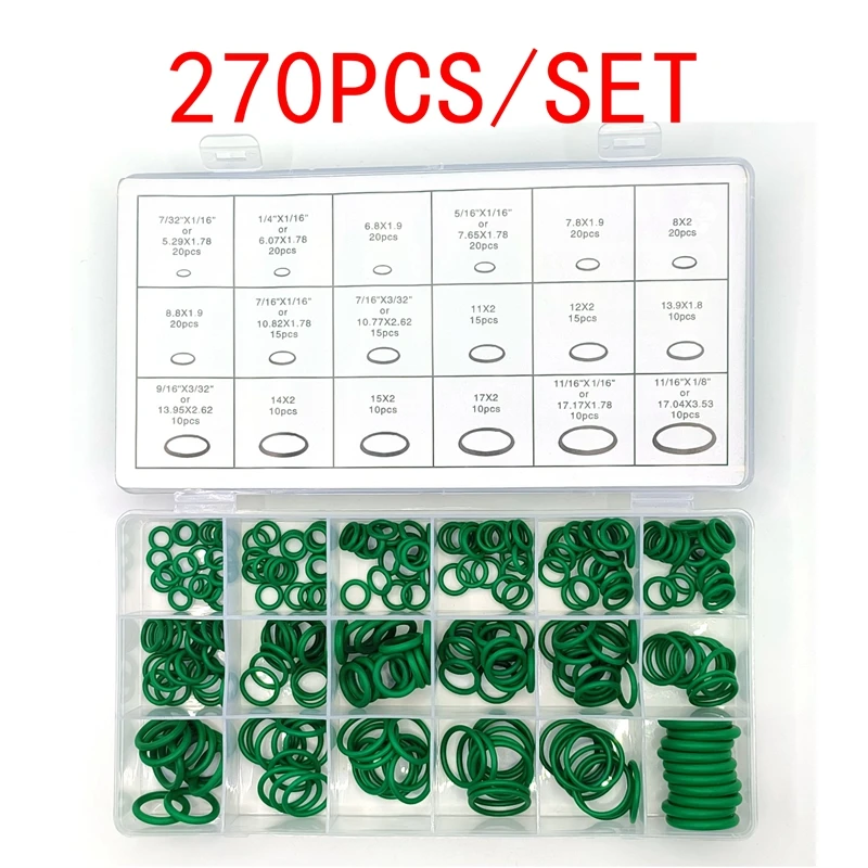 

270Pcs 18 Sizes Air Conditioning HNBR O Rings Car Auto Repair Tools Rubber Air Conditioning Refrigerant Ring Sets Car Tools
