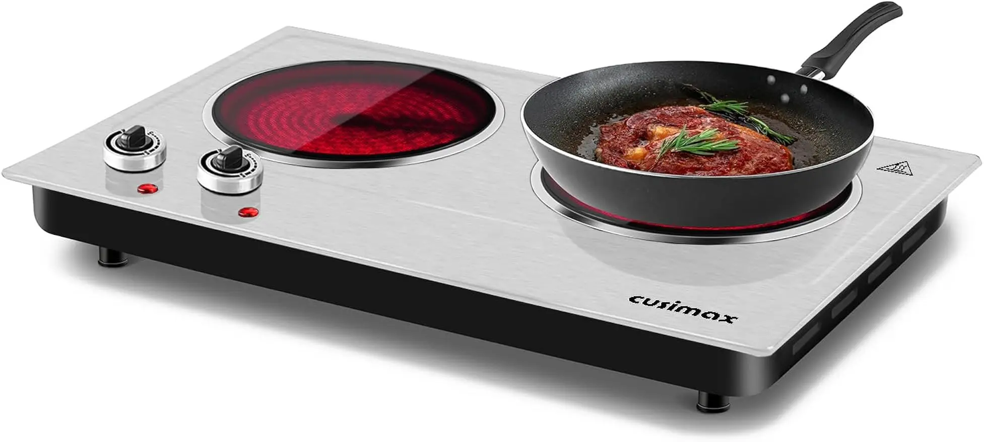 Cusimax dual infrared burner, electric ceramic glass stove, adjustable temperature control, compatible with all cookware