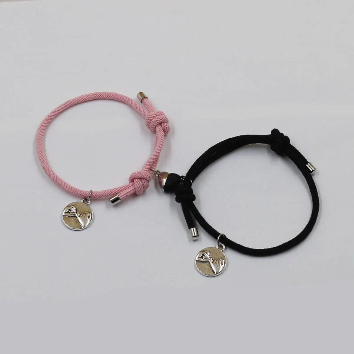 Pair of Magnetic Couple Bracelets Bangle Round Pinky Swear Promise Charm Finger Hook Pendant Braid Rope Handmade Jewelry Gift
