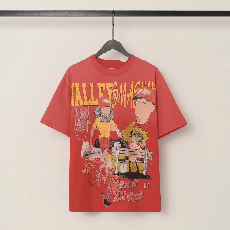 تي شيرت برسومات Valley Dreams بنمط أمريكي عتيق ورقبة دائرية وطباعة كارتونية تي شيرت غير رسمي للرجال ملابس خروج فضفاضة مغسولة للرجال #4