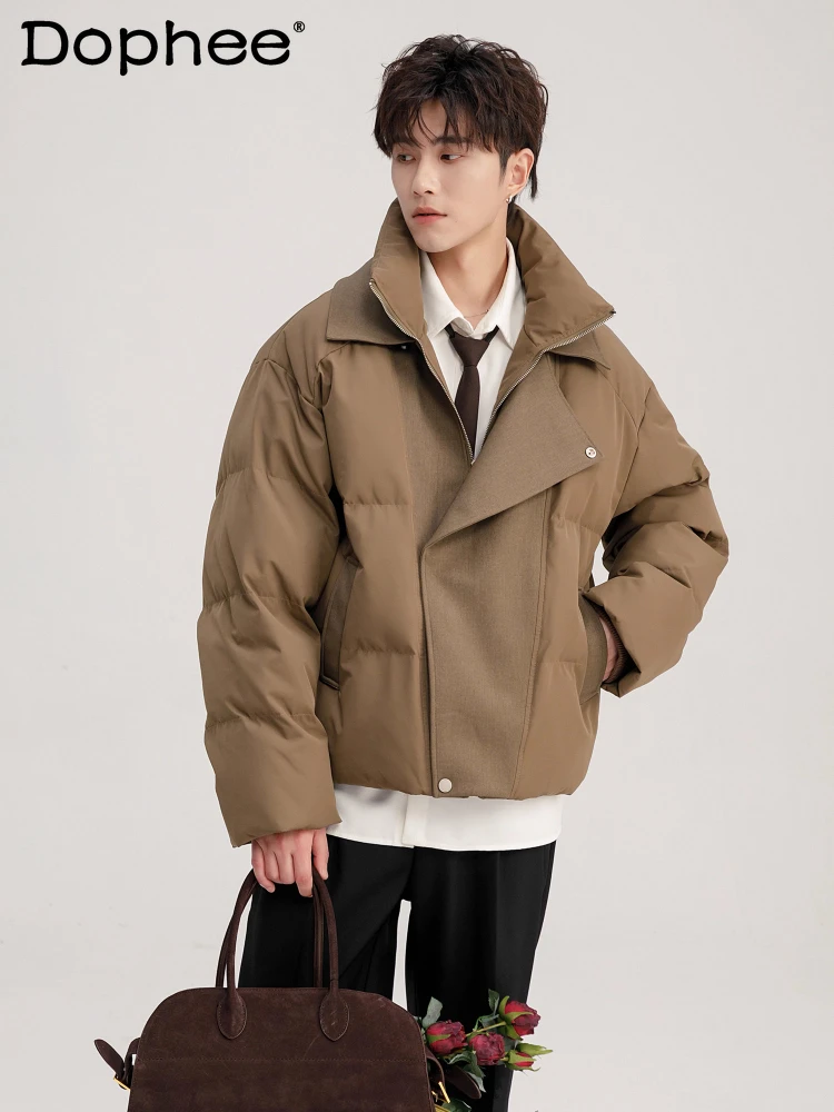 Men's 2025 Winter New Trendy Thickened Faux Two-Piece Parkas Stylish Motorcycle Collar Parkas Male Long Sleeve Handsome Coats
