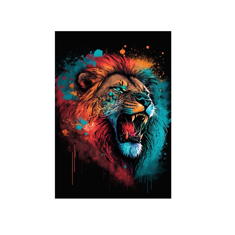 Kleurrijke leeuwenposter canvas schilderij abstracte dierenposters en prints canvas wandkunst afbeeldingen voor woonkamer huisdecoratie