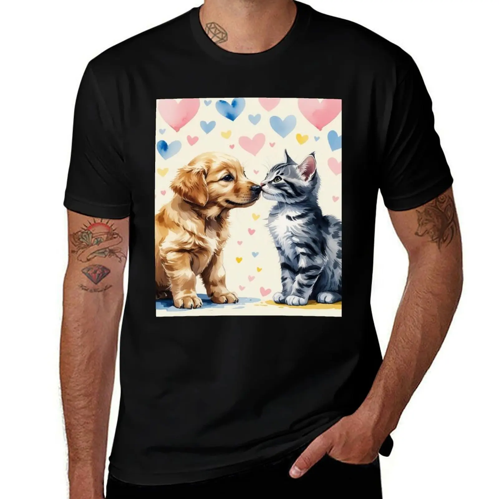 

Adorable Dog and Cat Art – Cute & Funny Pet Lover Gift T-Shirt customizeds anime tshirt mens shirts graphic tee