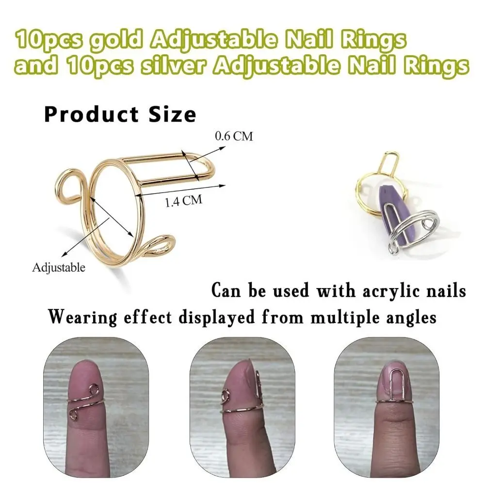 Nail Rings Fingertip Nail Rings for Girls Women Phalanx Ring Adjustable Reusable Removable Nail Art Decoration Nail Tools