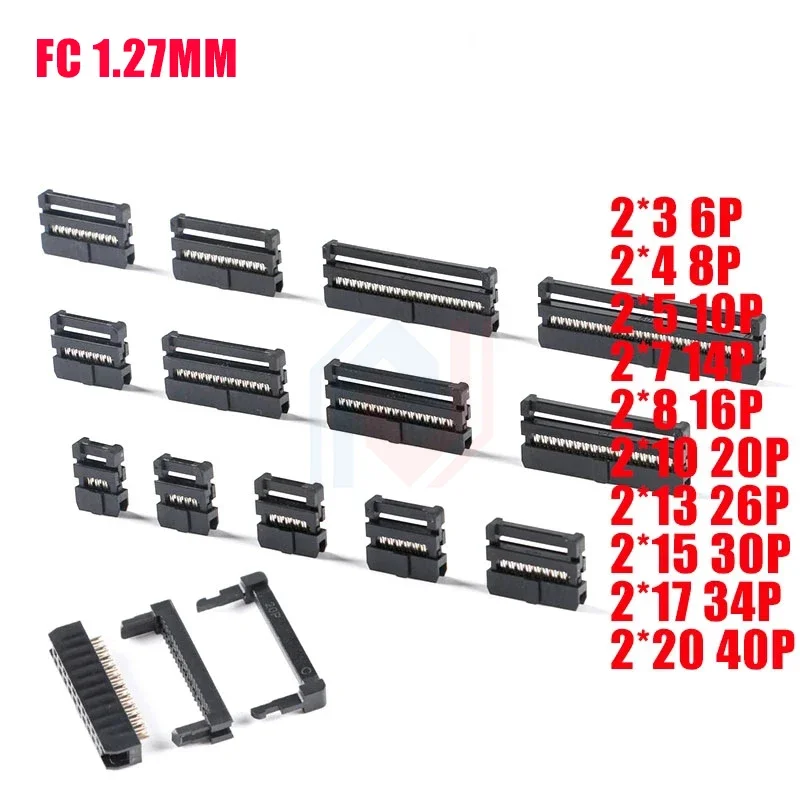 

10PCS 1.27MM pitch FC-6/8/10/16/20-40/50 PIN Female Header IDC Socket Connector FOR 0.635MM Flat ribbon cable wire 10p 20p 40p