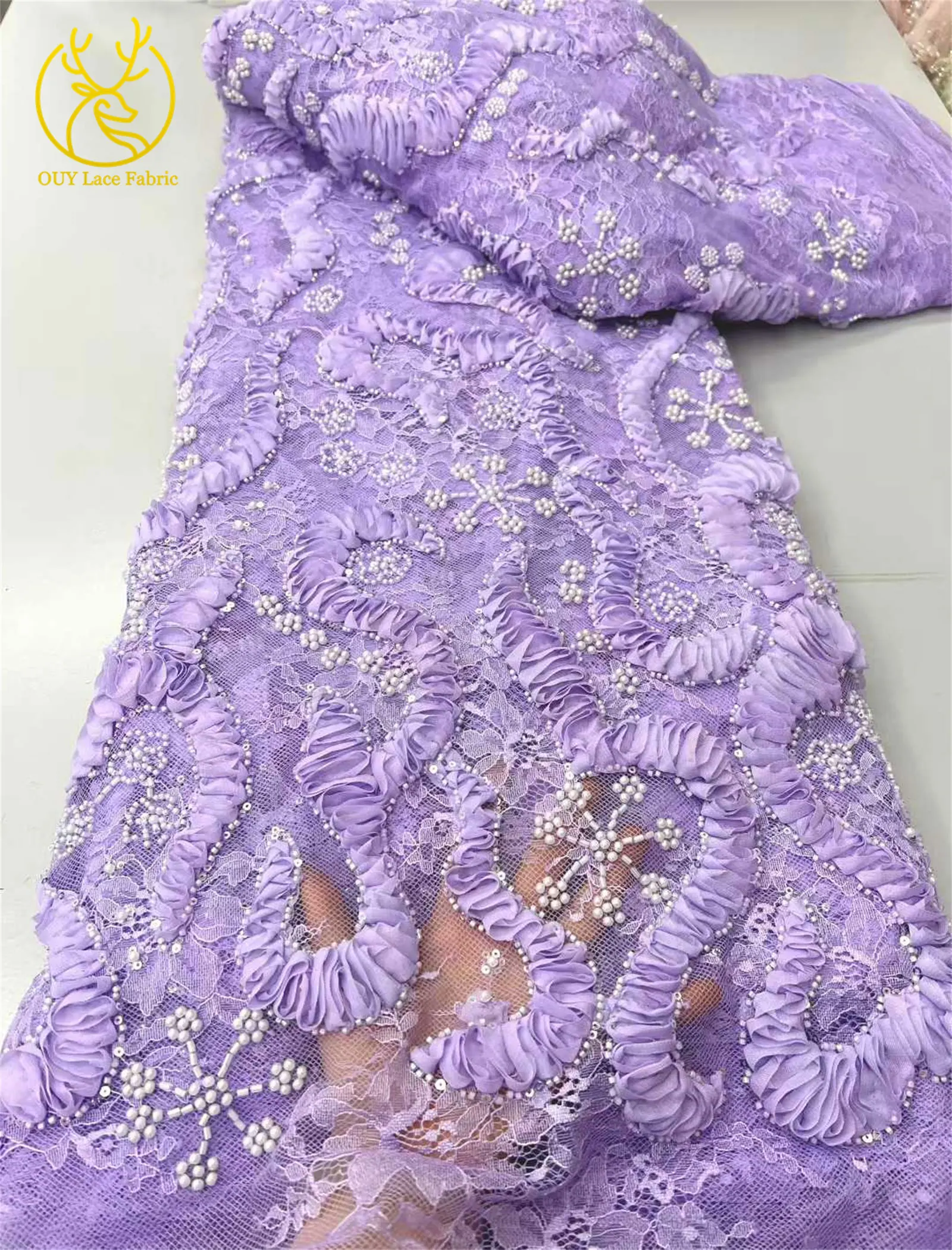 Goldgelber afrikanischer 3D-Spitzenstoff 2026 Hochwertiger nigerianischer Mesh-Perlen-Pailletten-Spitzenstoff für Frauen, Party, Hochzeitskleider – Detail 11