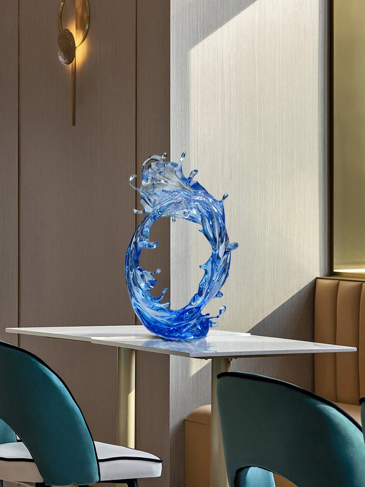 Transparent resin ornament villa living room entrance wind and water waves sculpture hotel lobby abstract art decoration