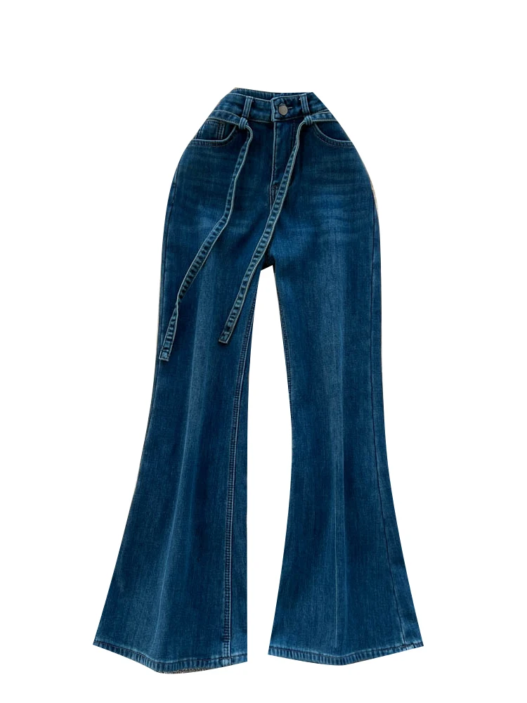 High Waist Bell Bot Jeans Women's Slim Fit Denim Pants Belted American Sle Hot Girl Autumn Faion New Arrival