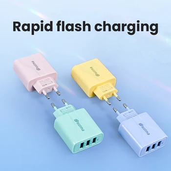 Macaron Color EU Standard 3-Port USB Mobile Reiseladegerät für iPhone Samsung Stecker Lade Universal Adapter