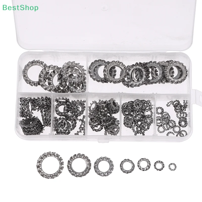 

160Pcs/box Stainless Steel External Multi Tooth Star Lock Washers Assortment Set 7 Size M3 M4 M5 M6 M8 M10 M12
