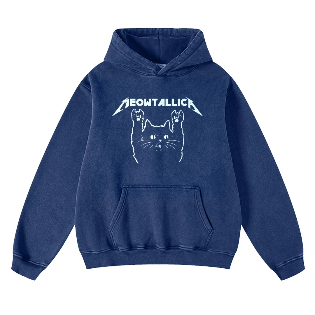 Cartoon Sweatshirt Cotton Lines Hand-Painted Kitten Print Hooded Sweater Autumn And Winter New Neutral Style Trendy Top Hoodie