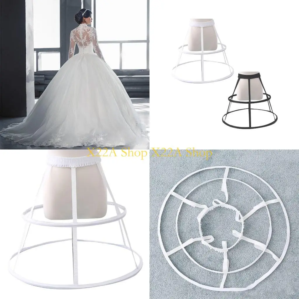 

Unique Women Girls Elastic Waistband Adjustable Pannier Petticoat White Black 2 Hoop