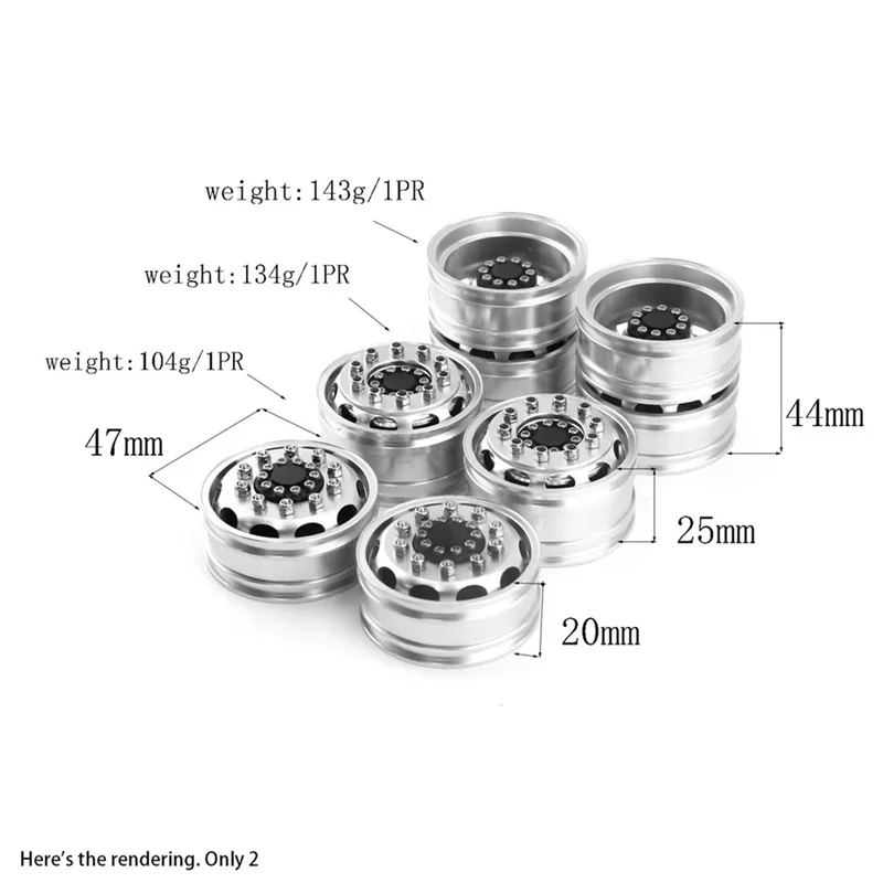 Metal Front Rear Wheel Rim Hubs for Tamiya Truck 1/14 RC Tractor Trailer Cargo Car Wheels Tires,Rear 44Mm,2PCS