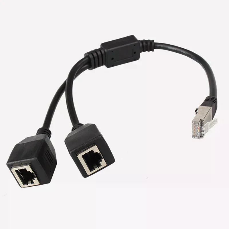 Ethernet Splitter Adapter 1 Male to 2 Female LAN Network Splitter Support Cat6 Internet Networking Extension Cord RJ45