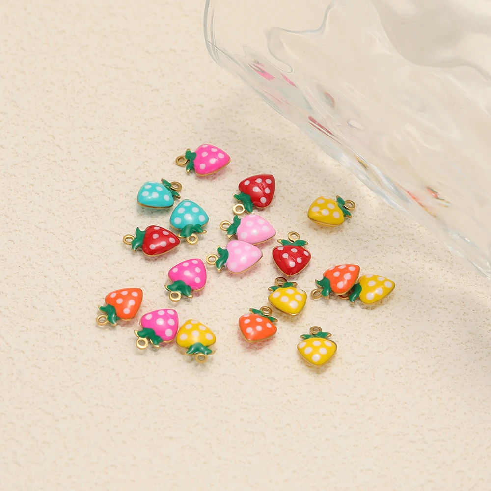 20 Stück Edelstahl-Emaille-Herz-Erdbeer-Anhänger für DIY-Schmuck, Halsketten, Armbänder, Anhänger und Ohrringe für Kinder und Mädchen – Detail 5