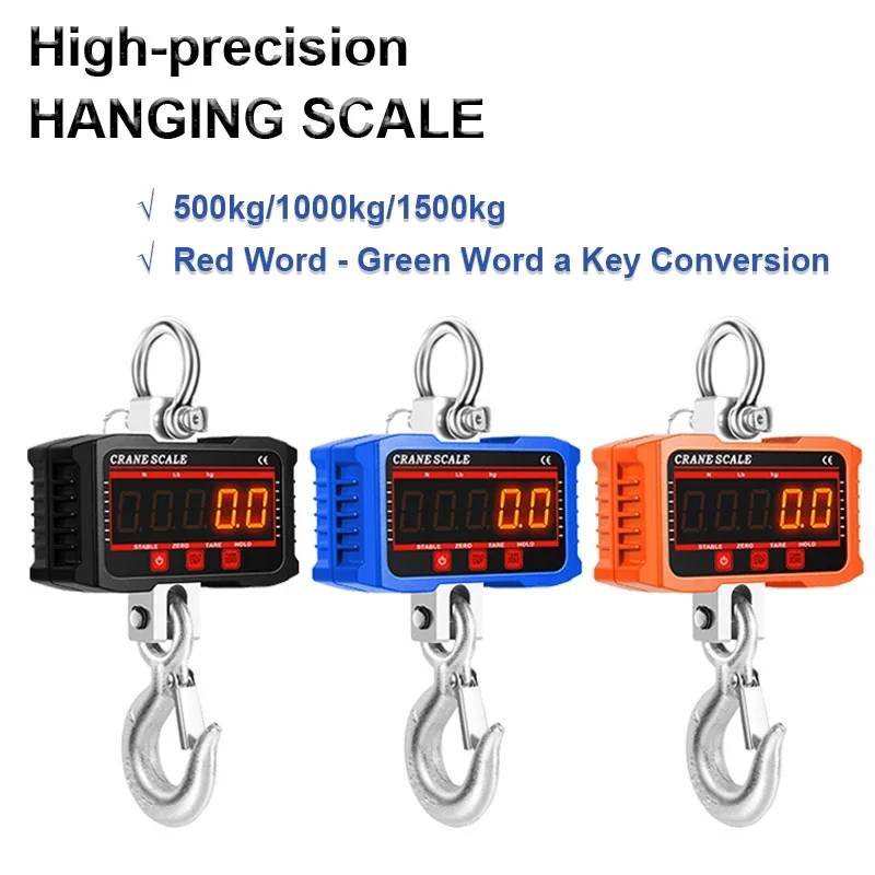 500/1500/1000/2000kg Electronic Crance Scale Digital Portable Hanging Scale High Load Industrial Hook Scales Electronic Weigher