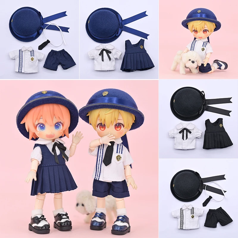 

New OB11 Doll Clothes British Style Cute School Uniform Dress Hat Set for UFdoll,Body9,GSC,Molly,1/12bjd Doll Accessories Toys