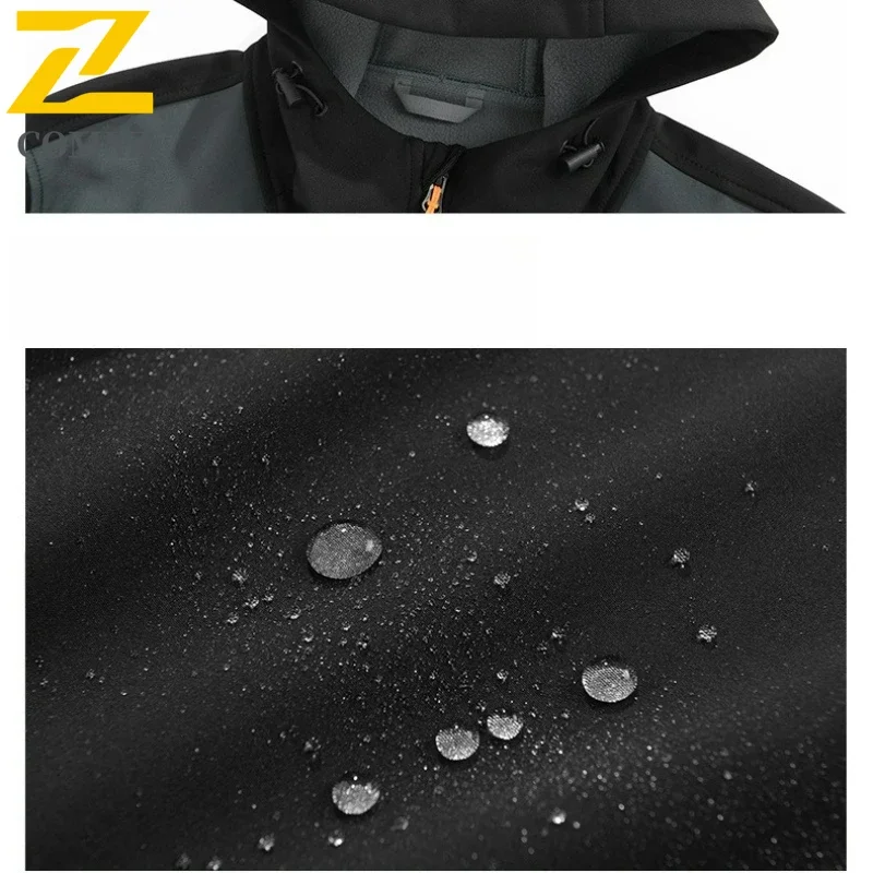 Ski Shark Skin Soft Shell Jackets Men's Fly Fishing Army Green Windproof Waterproof Jacket  Winter Men Cycling Fleece Warm Coats