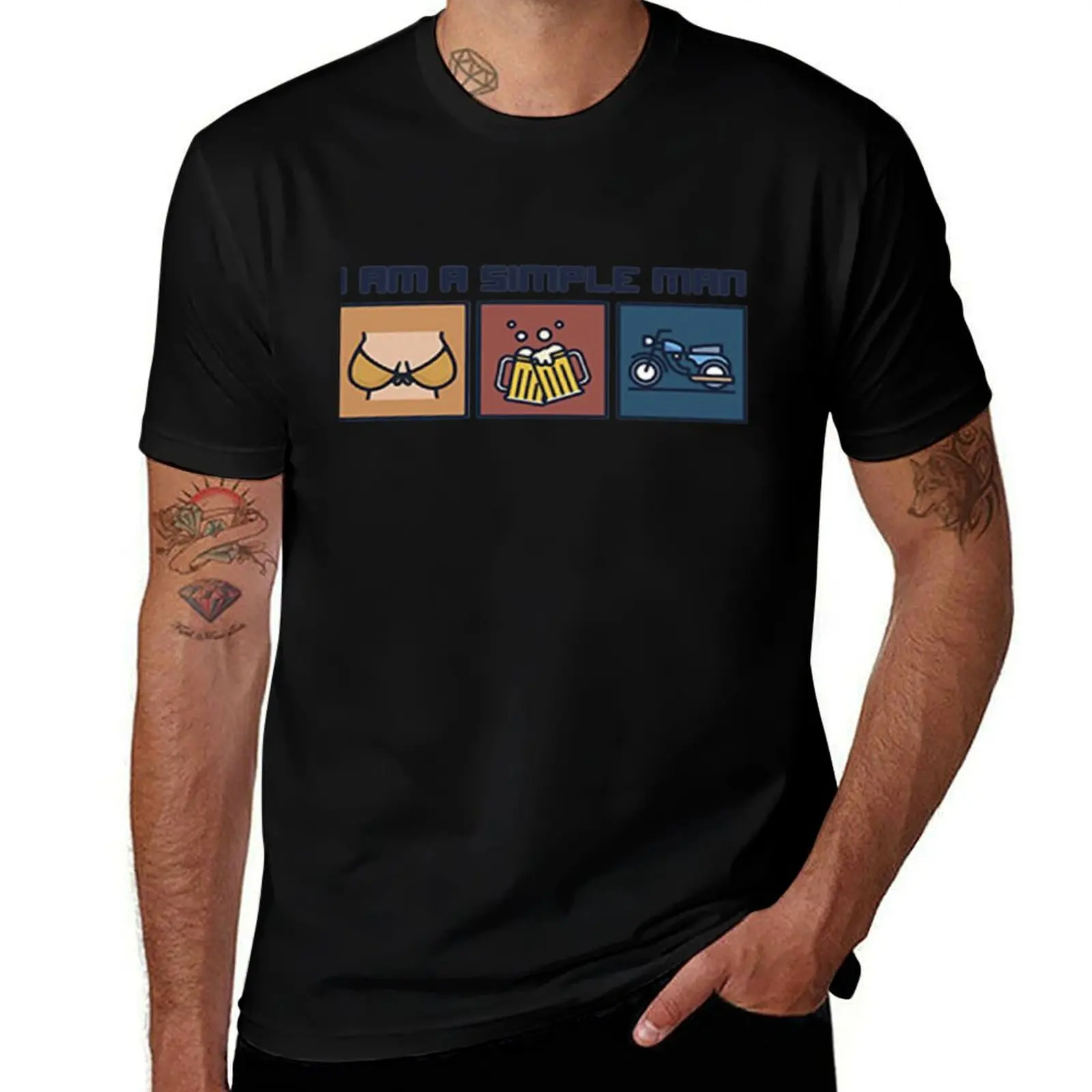 I love boobs beer and motorbike I am a simple man T-Shirt Thanksgiving Casual Tee T-Shirt