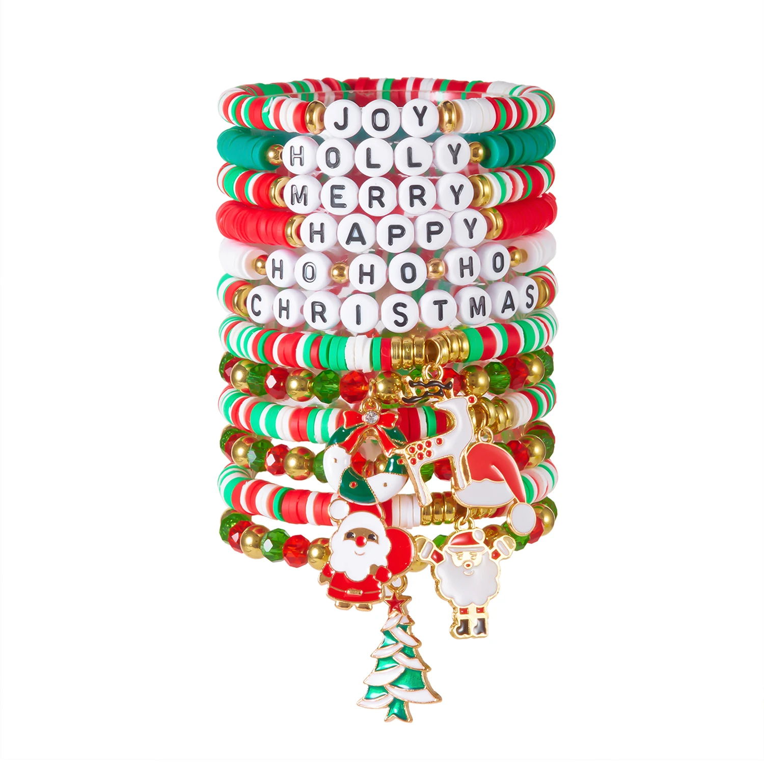 

12pcs Simple Soft Clay Christmas Stackable Bracelets Sets for Women Santa Claus Tree Elk Snowflake Bracelets Party Y2K Jewelry