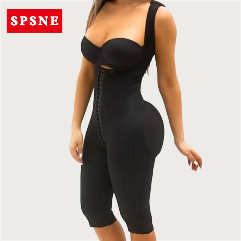 Sleeveless Knee Length Shapewear Braless Wide Shoulder Straps Butt-Lifting Bodysuit For Women Tummy Control