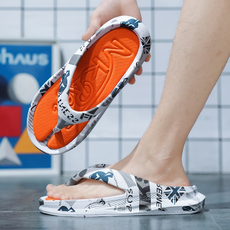 New Male Soft EVA Slippers Fashion Print Flip-flops Antiskid Comfortable Men Summer Casual Shoes Outdoor Thick Sole Slides 54111 image 2