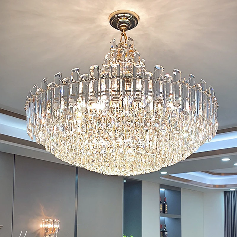 

Modern Luxury Crystal Pendant Lights Duplex Villa Living Room Dining Room Ceiling Chandelier Interior Decoration Glossy Led Lamp