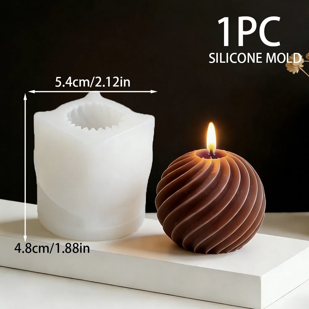 Origami Sphere Candle Silicone Mold 3D Spiral Striped Ball Resin Soap Clay Making Home Decor Birthday Candlelight Dinner Gift